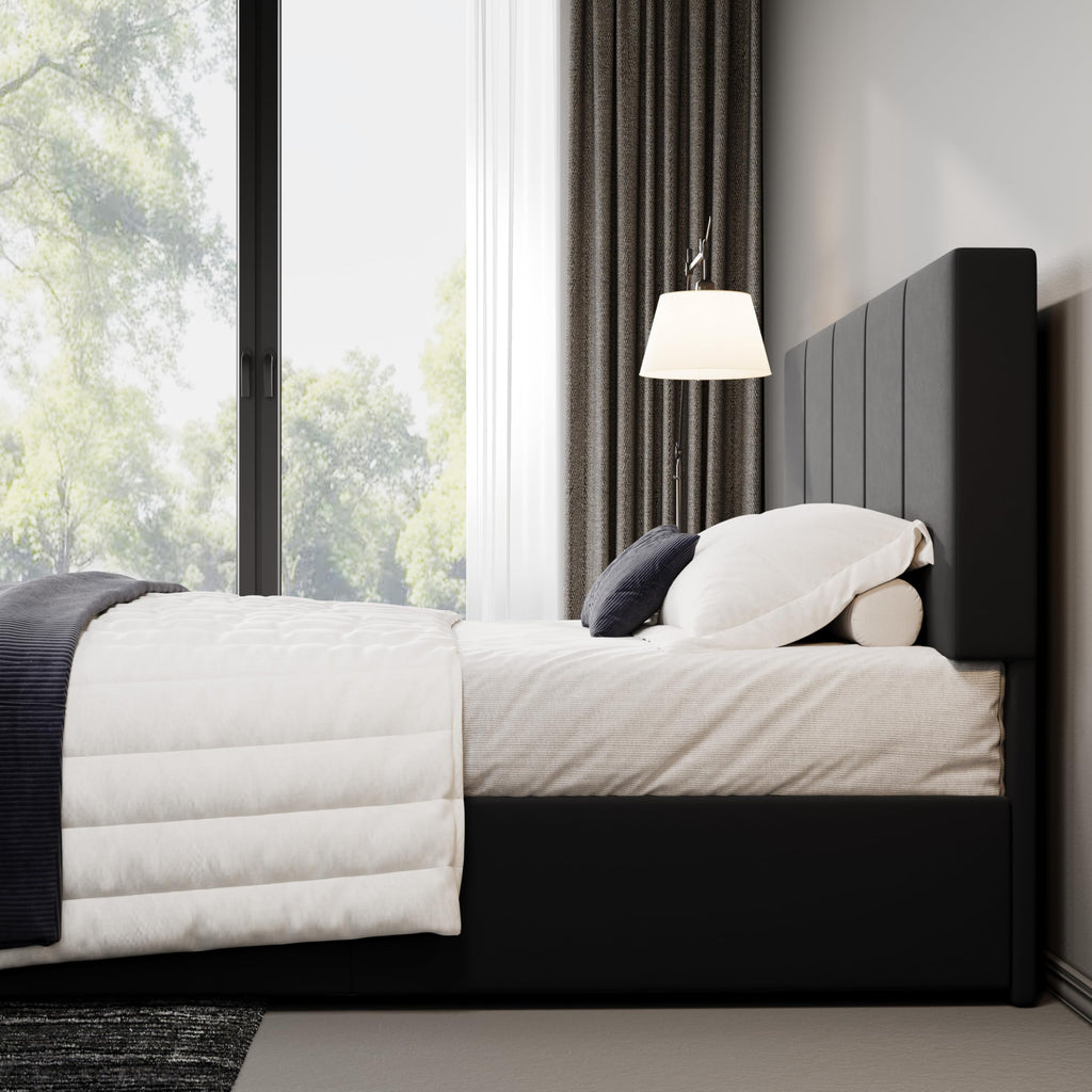 Queen Size Black Dutch Velvet Upholstered Platform Bed Frame B370393