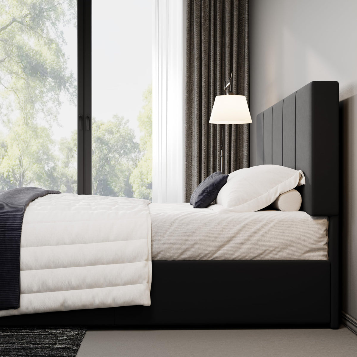 Queen Size Black Dutch Velvet Upholstered Platform Bed Frame B370393