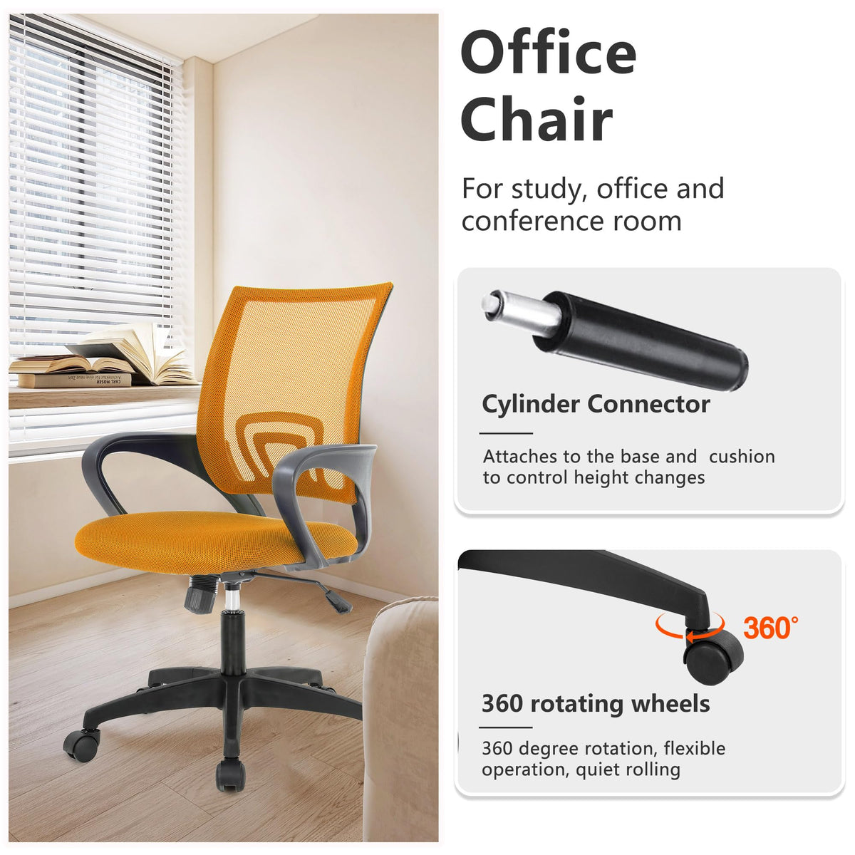 Orange Office Chair with Lumbar Support W7113