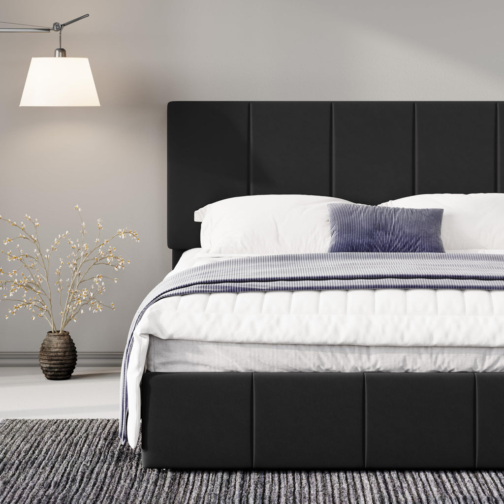 Queen Size Black Dutch Velvet Upholstered Platform Bed Frame B370393