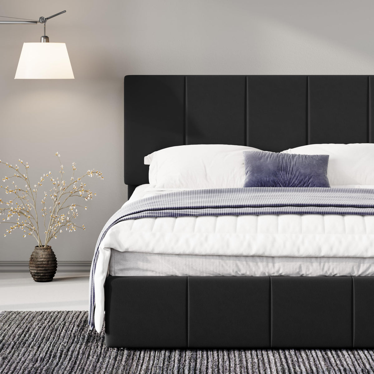 Queen Size Black Dutch Velvet Upholstered Platform Bed Frame B370393