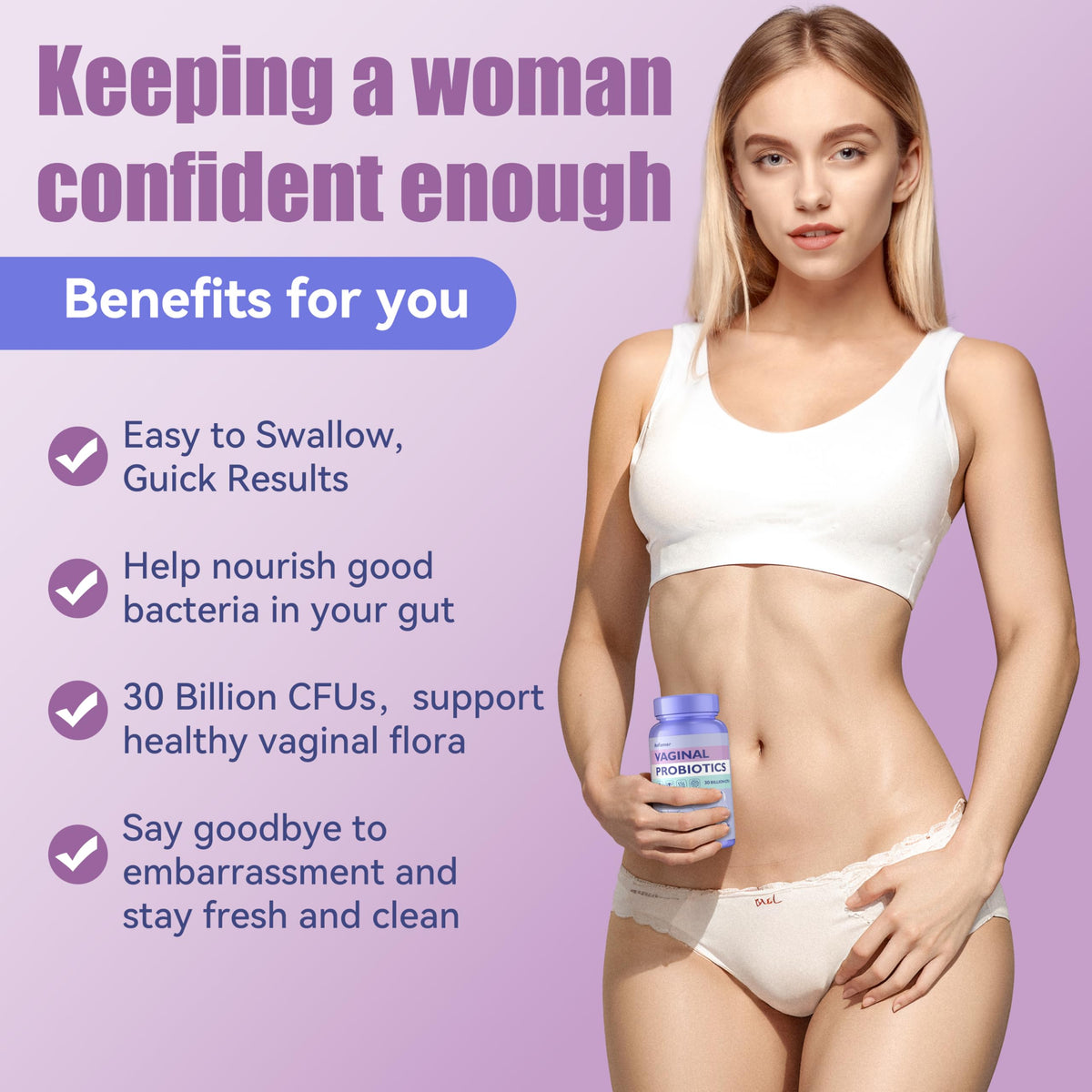 Probiotics for Women with Prebiotics & Lactobacillus Blend 30 Billion CFU, 60 Capsules C797