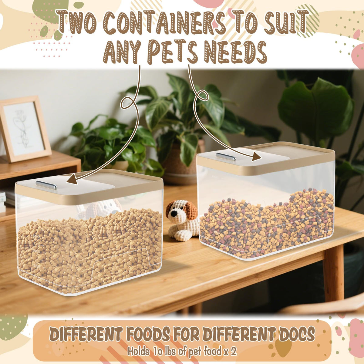 2 Pack Airtight Pet Food Storage Container with Measuring Scoops X64111