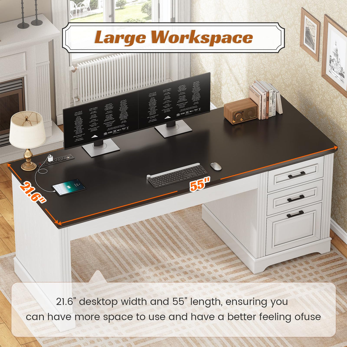 White Office Desk with 3 Drawers X40433