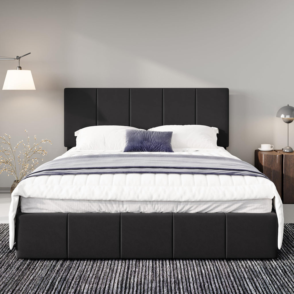 Queen Size Black Dutch Velvet Upholstered Platform Bed Frame B370393