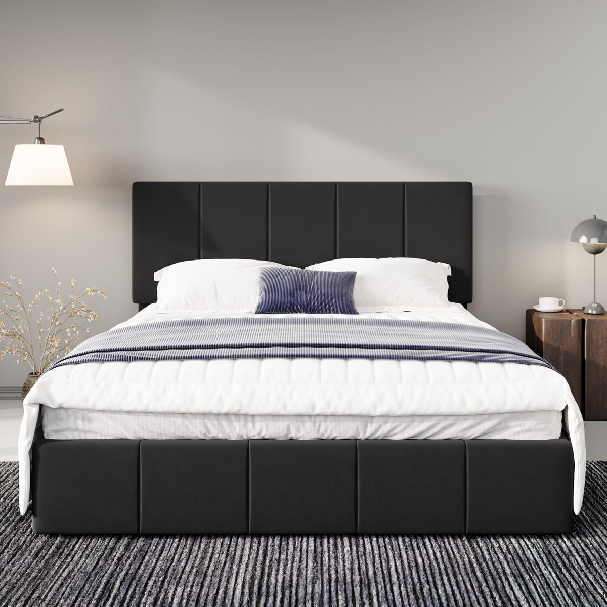 Queen Size Black Dutch Velvet Upholstered Platform Bed Frame B370393
