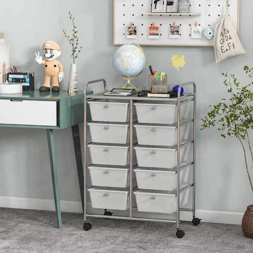 10 Drawer Rolling Storage Cart with Metal Frame R106