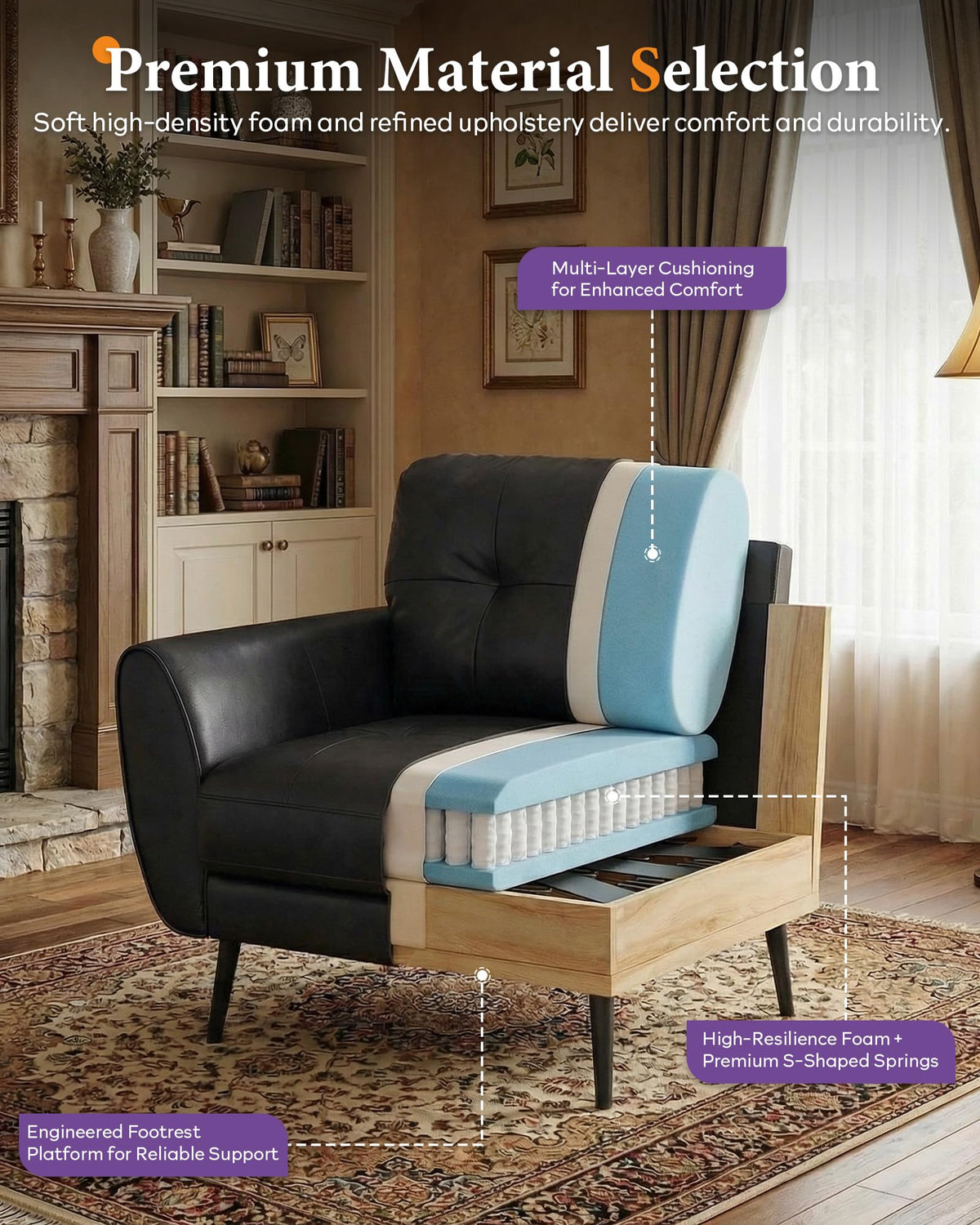 Black Leather Tufted Accent Chair N890