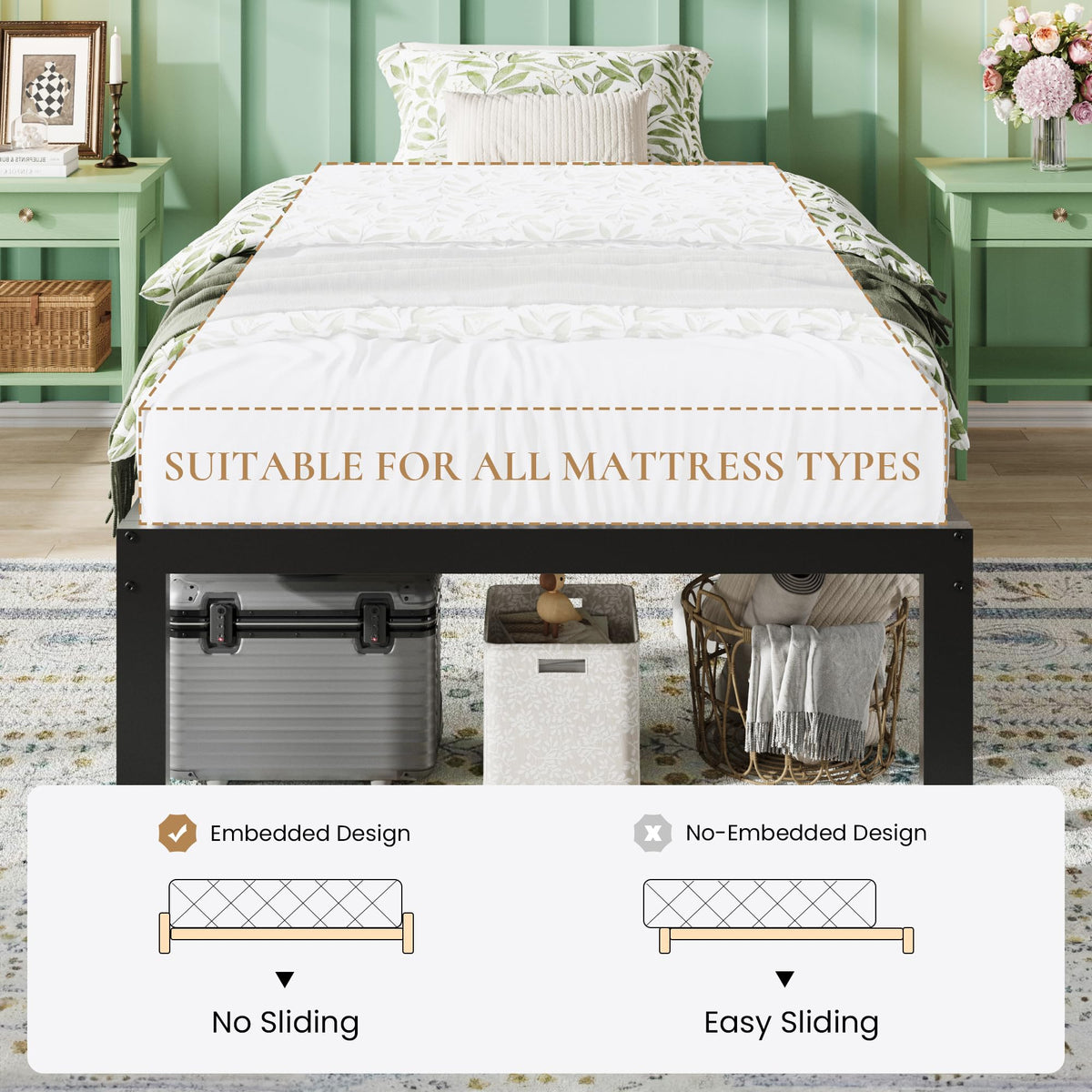 14 Inch Heavy Duty Twin Metal Bed Frame L650