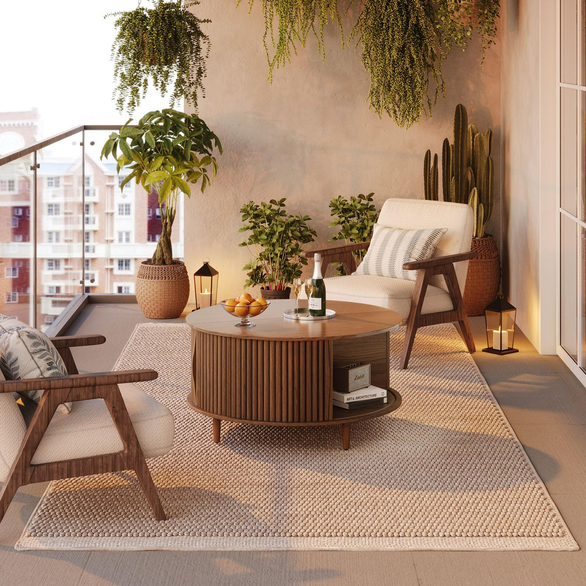 Round Coffee Table with Storage, 31.5", Walnut P774