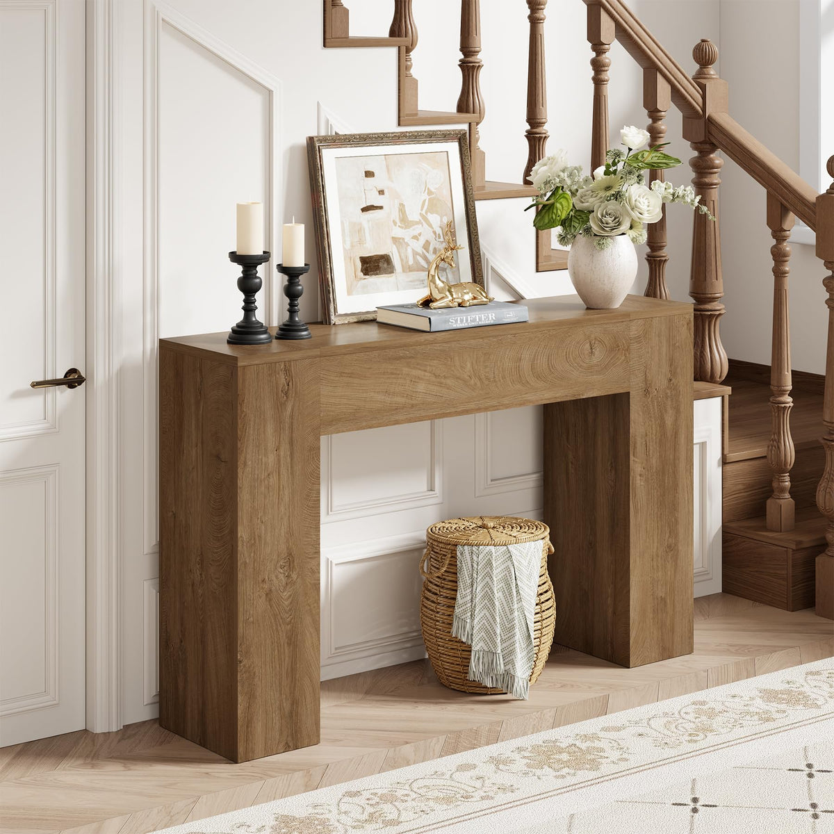 43-Inch Light Oak Brown Wood Console Table I5509
