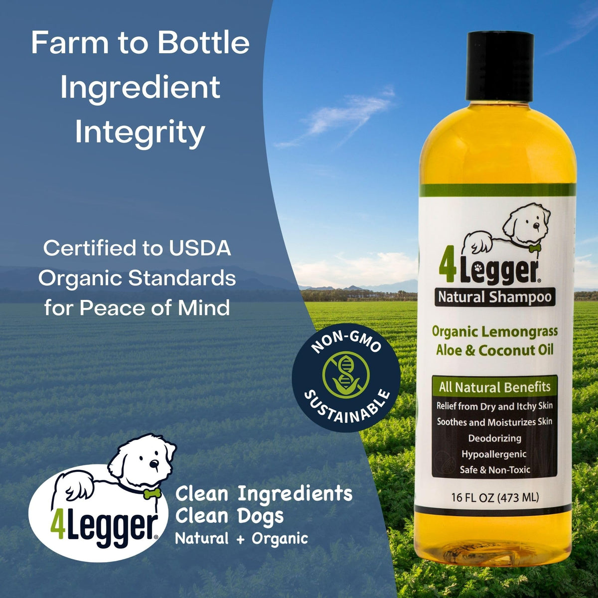 Certified Organic Hypoallergenic Dog Shampoo with Aloe and Lemongrass 16 oz R7354