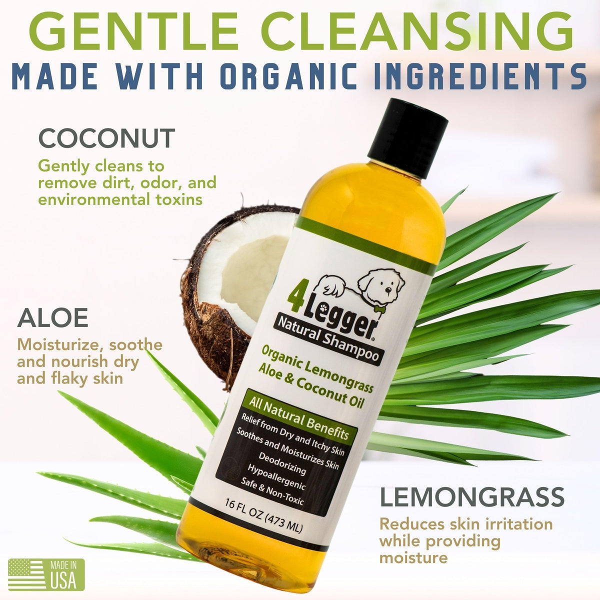 Certified Organic Hypoallergenic Dog Shampoo with Aloe and Lemongrass 16 oz R7354
