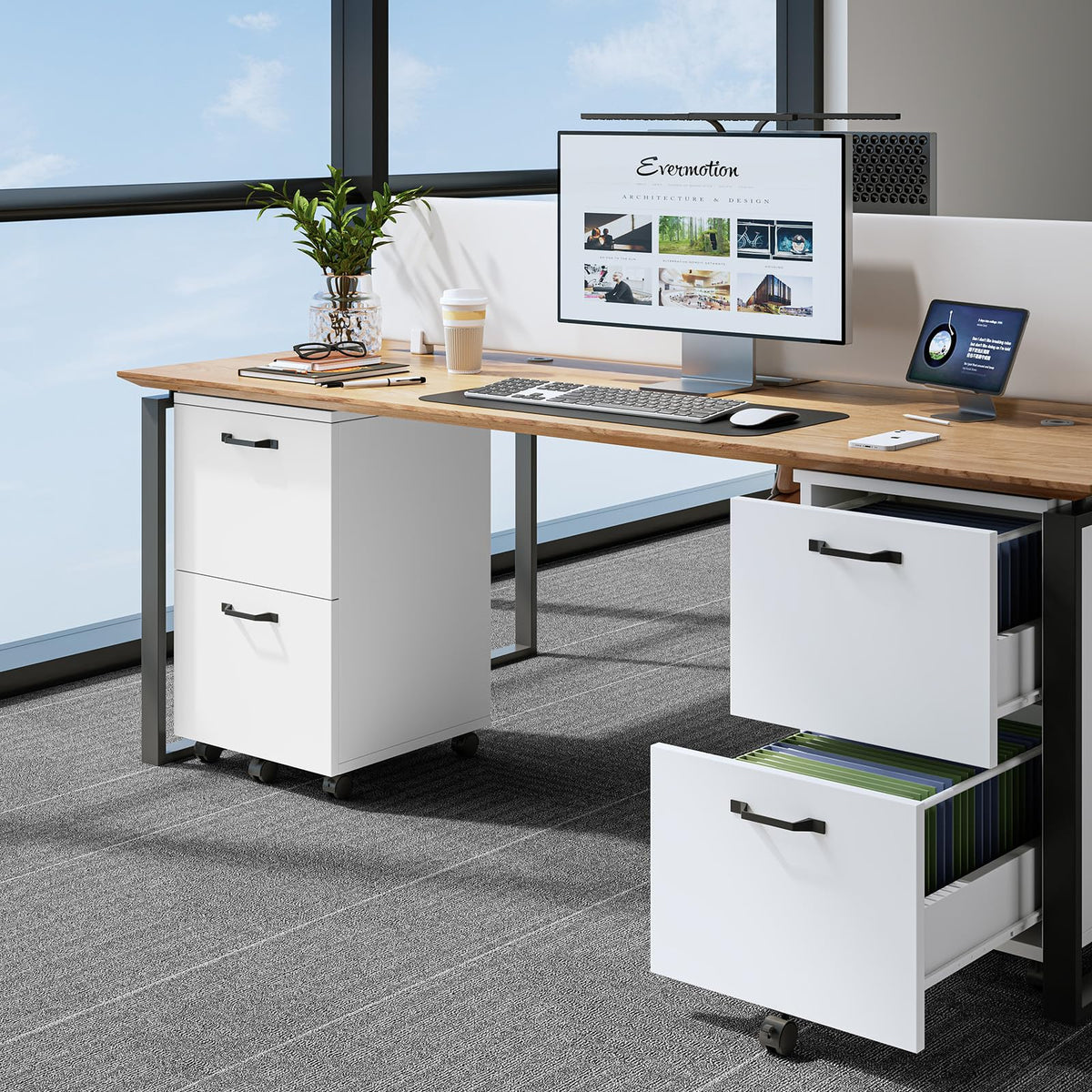2 Drawer White Rolling Wood File Cabinet R81852