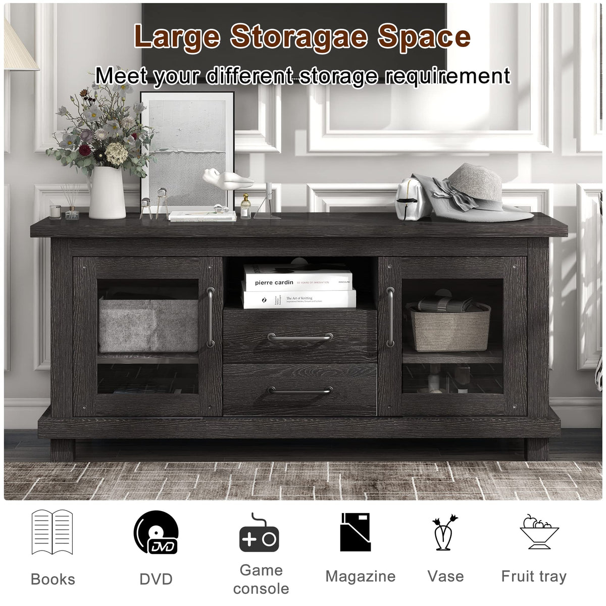 Espresso Particleboard TV Stand with Two Drawers I515