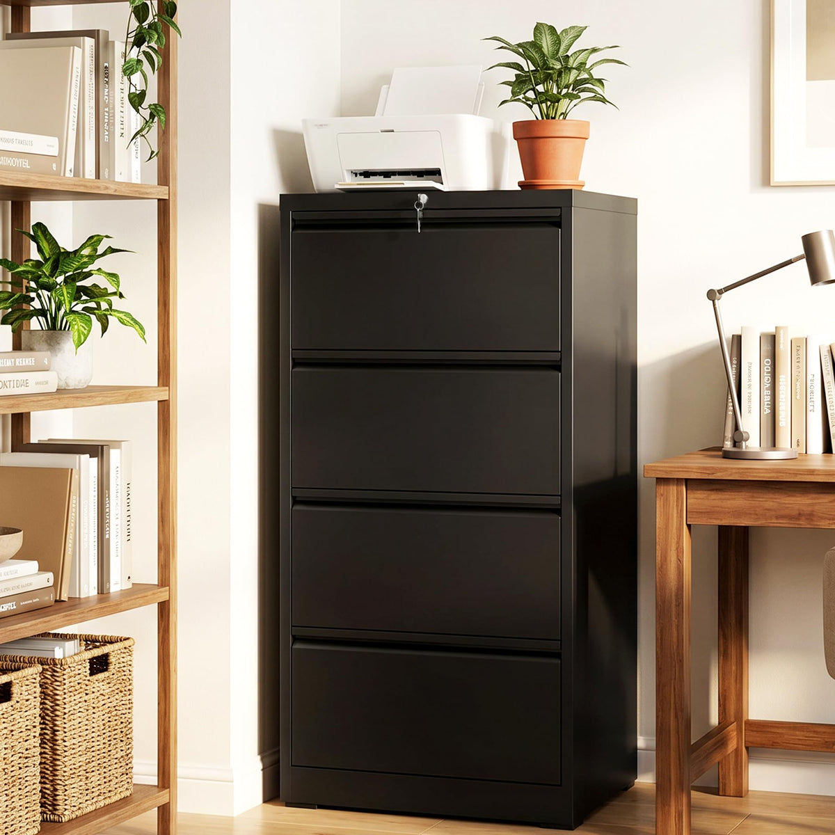 4 Drawer Black Metal File Cabinet with Lock O103793
