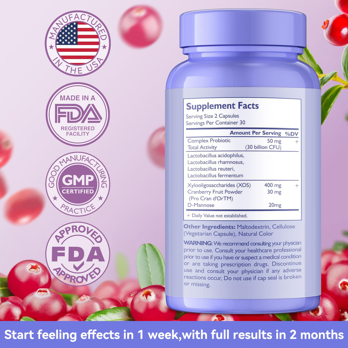 Probiotics for Women with Prebiotics & Lactobacillus Blend 30 Billion CFU, 60 Capsules C797