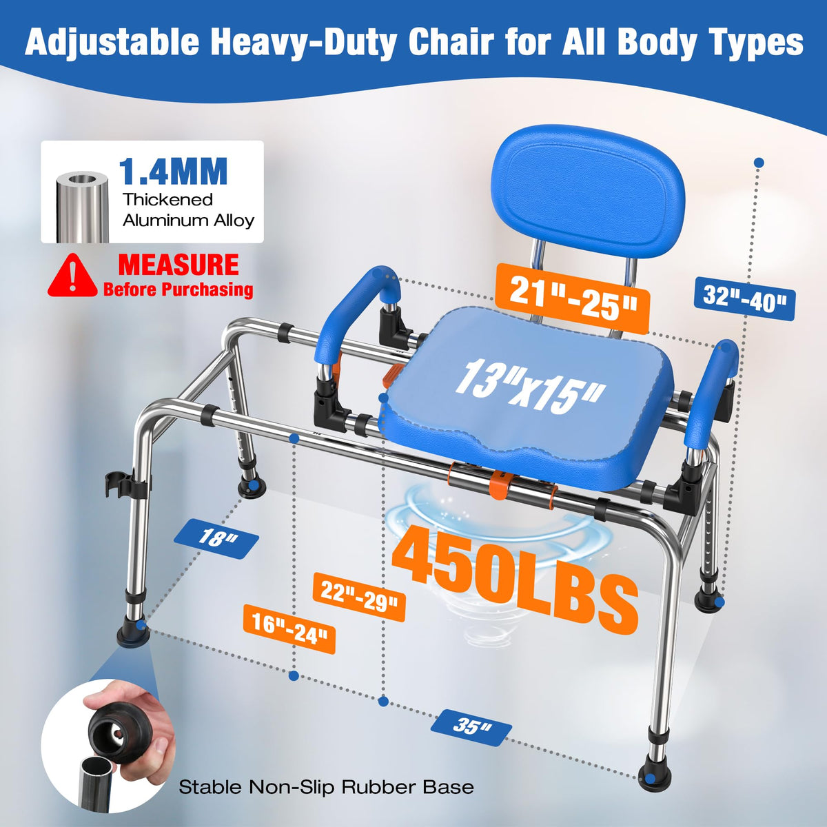 Sliding Shower Chair with 360° Swivel Seat and Adjustable Height D746