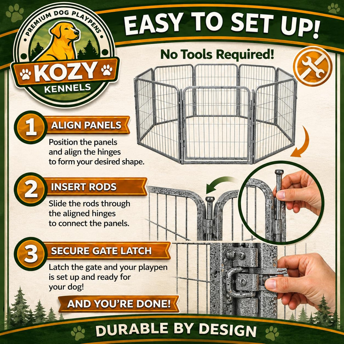 24 inch 8 Panel Portable Grey Metal Pet Playpen U347875