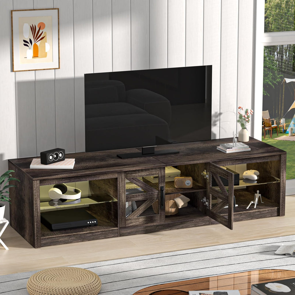 Rustic Brown Grey TV Stand with Sliding Barn Door Y97183