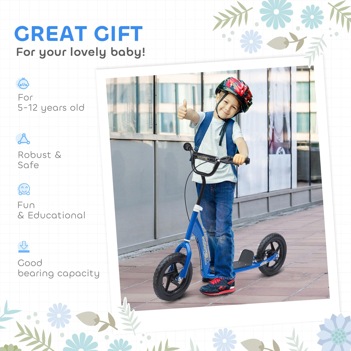 Kick Scooter for Kids 5-12 Years Old 12" EVA Tyres X904308