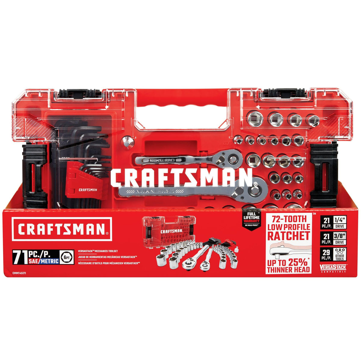 1/4 and 3/8 Inch Drive 71 Piece Mechanics Tool Set R5992