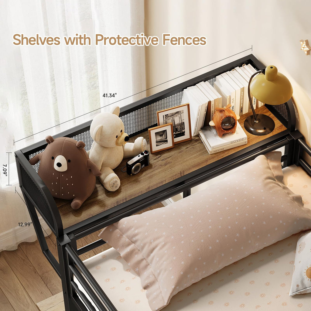 Twin Over Twin Metal Bunk Bed with Desk & Outlet J687
