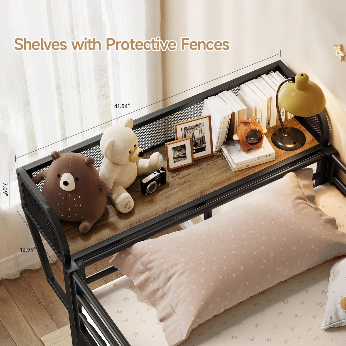 Twin Over Twin Metal Bunk Bed with Desk & Outlet J687