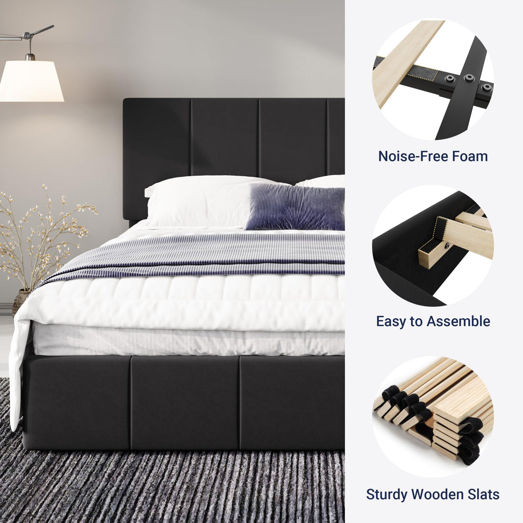 Queen Size Black Dutch Velvet Upholstered Platform Bed Frame B370393