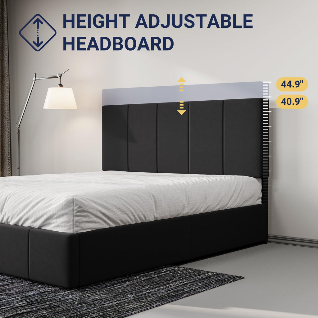 Queen Size Black Dutch Velvet Upholstered Platform Bed Frame B370393