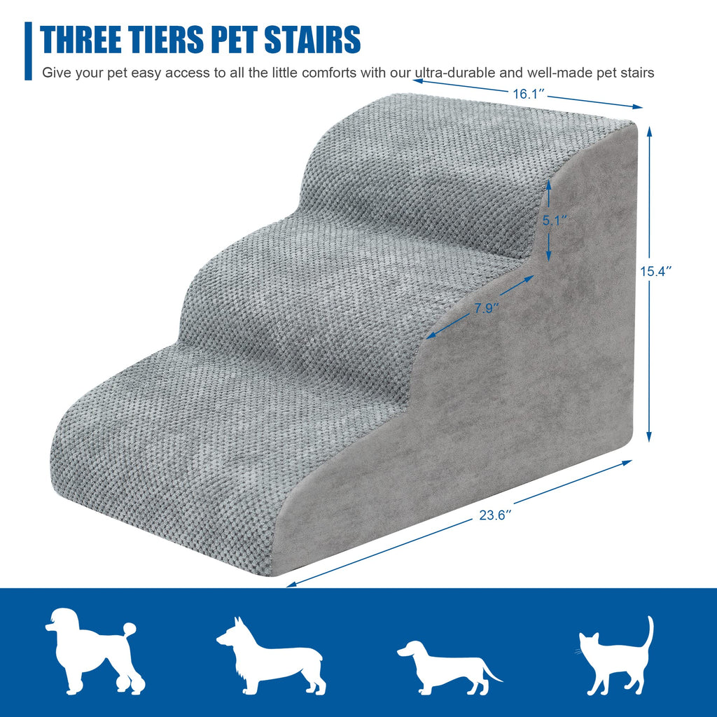 High Density Foam Dog Stairs 3 Steps Grey E579
