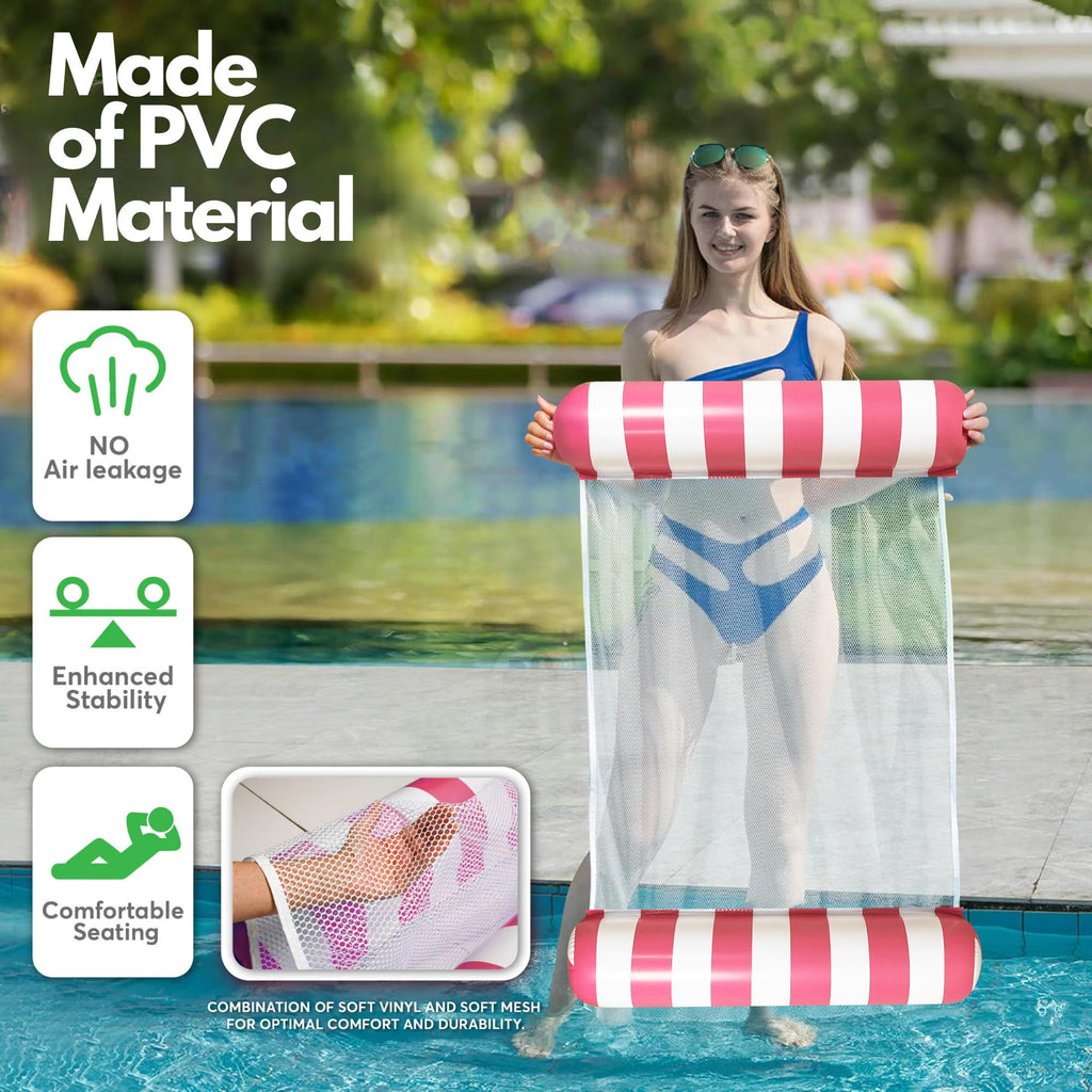 4 Pack Inflatable Pool Hammock Floats with Air Pump and Beach Ball C549917