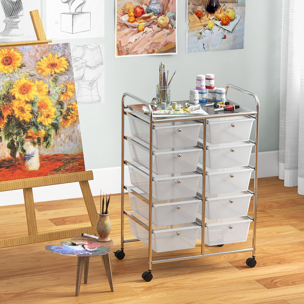 10 Drawer Rolling Storage Cart with Metal Frame R106