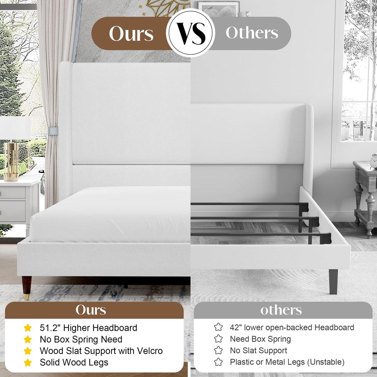 Queen Bed Frame Upholstered Bed White J175