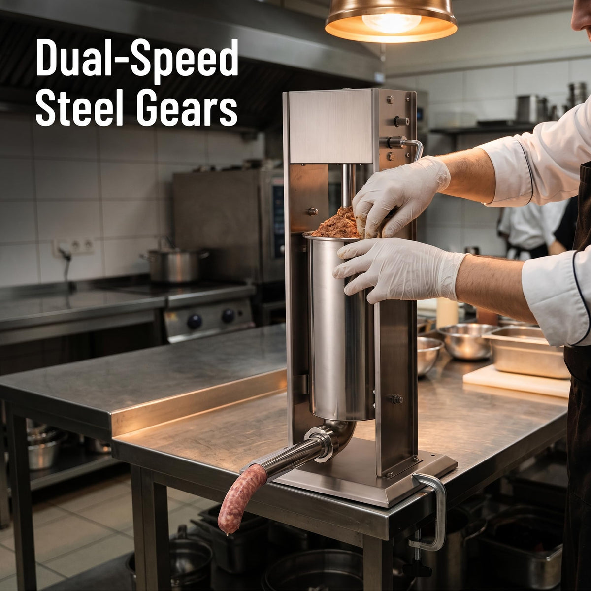 Stainless Steel Dual Speed 15lb/7L Sausage Stuffer with 4 Nozzles K8510