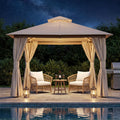 8x8 Outdoor Gazebo with Curtains, Netting & Double Roof H57898