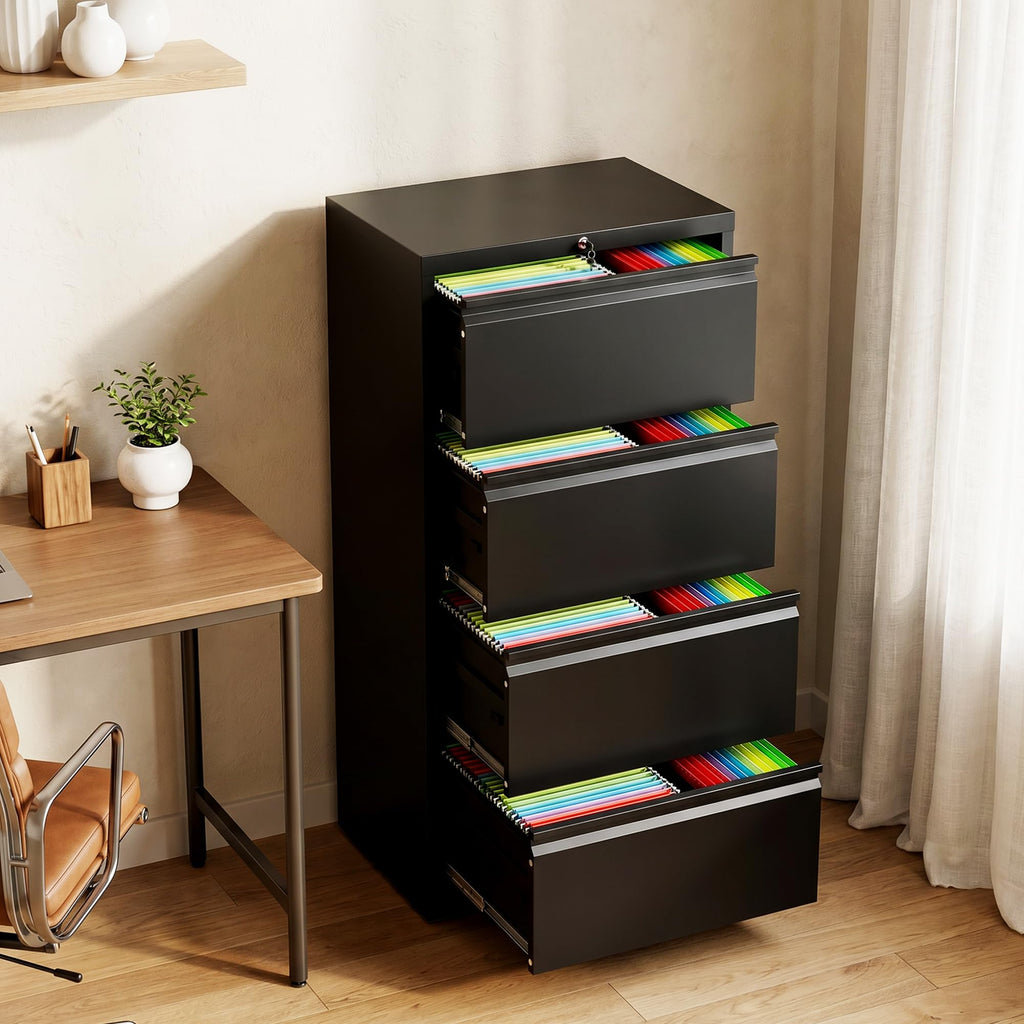 4 Drawer Black Metal File Cabinet with Lock O103793