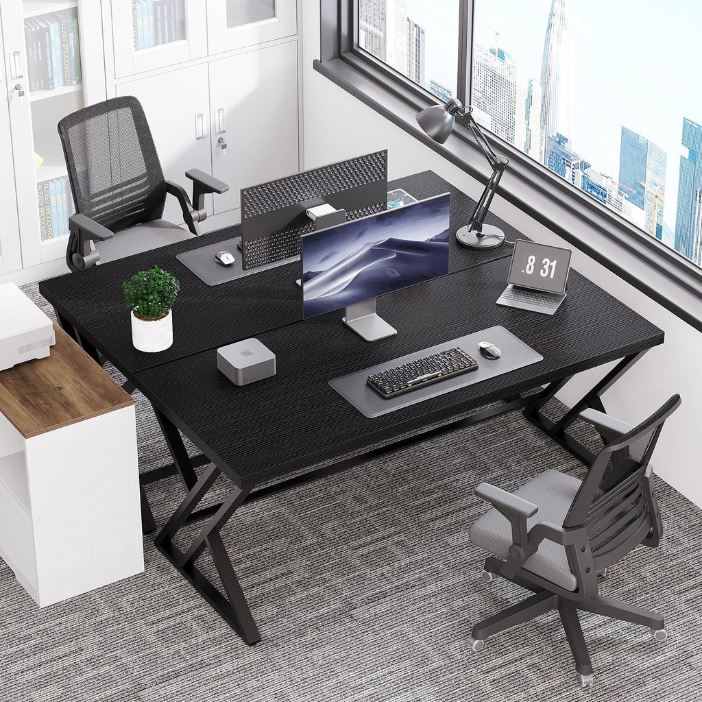 Black 47 Inch Metal and Wood Computer Desk T68312