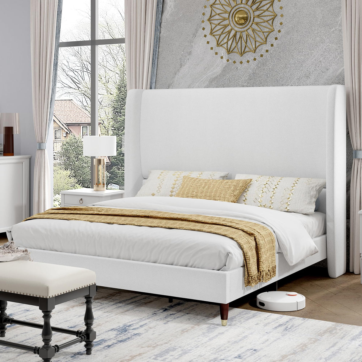 Queen Bed Frame Upholstered Bed White J175