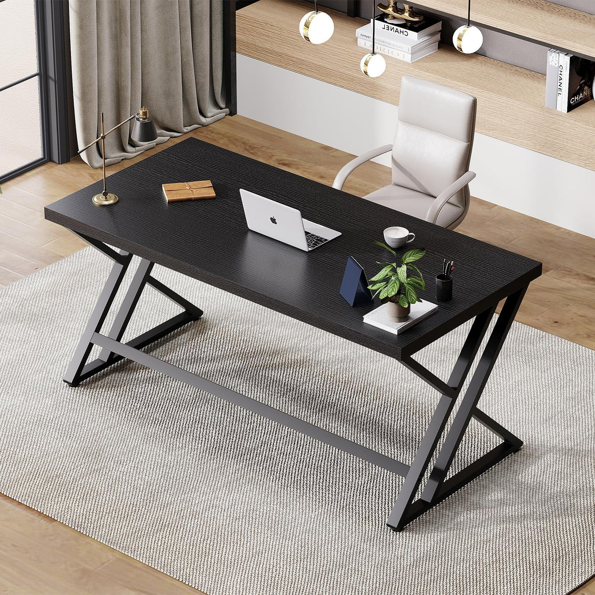 Black 47 Inch Metal and Wood Computer Desk T68312