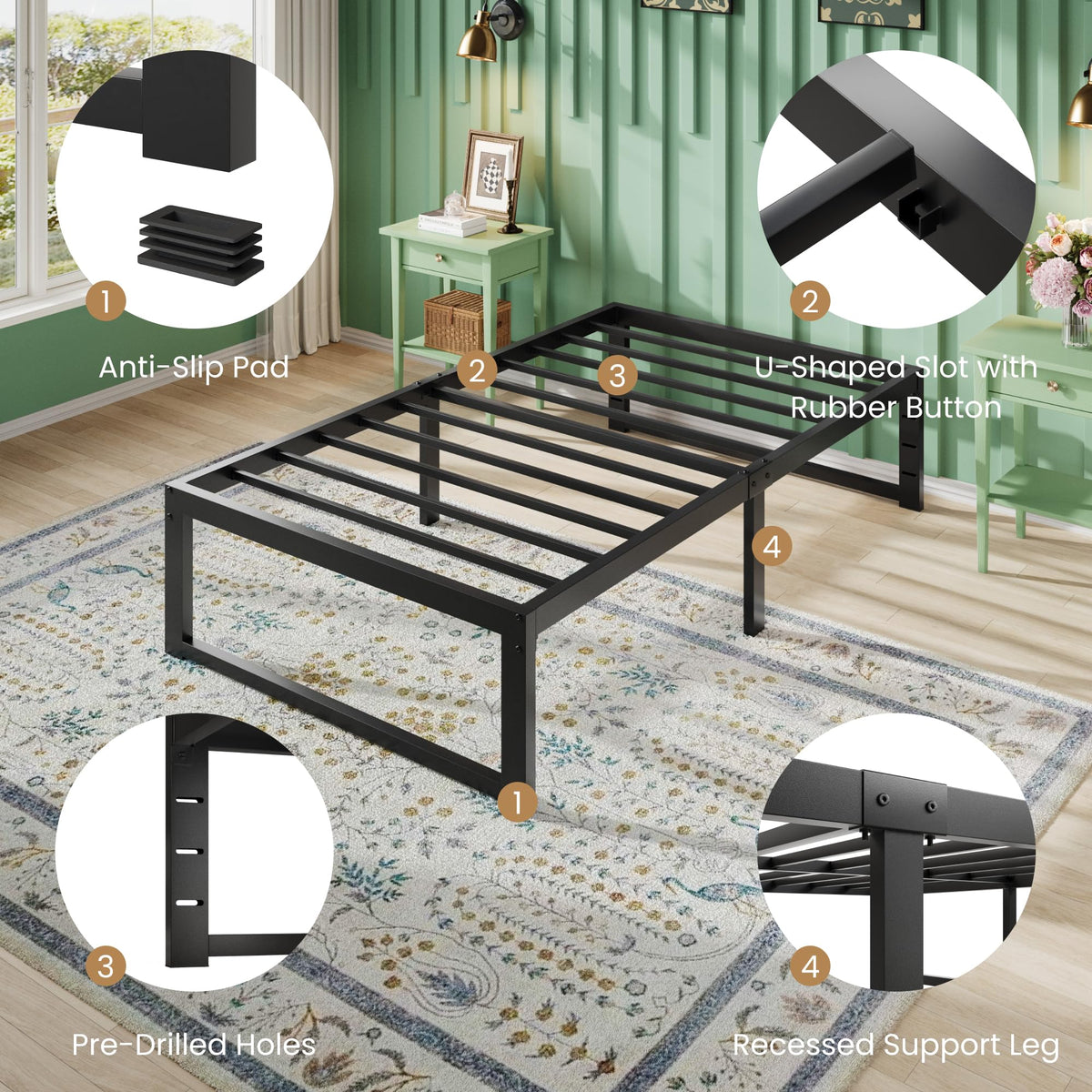 14 Inch Heavy Duty Twin Metal Bed Frame L650