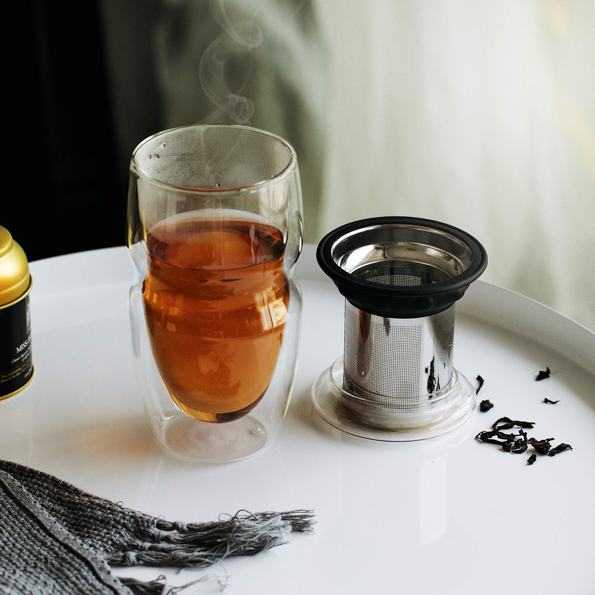 Double Wall Glass Tea Cup with Stainless Steel Infuser and Lid, 16 oz, 2 Pack J324