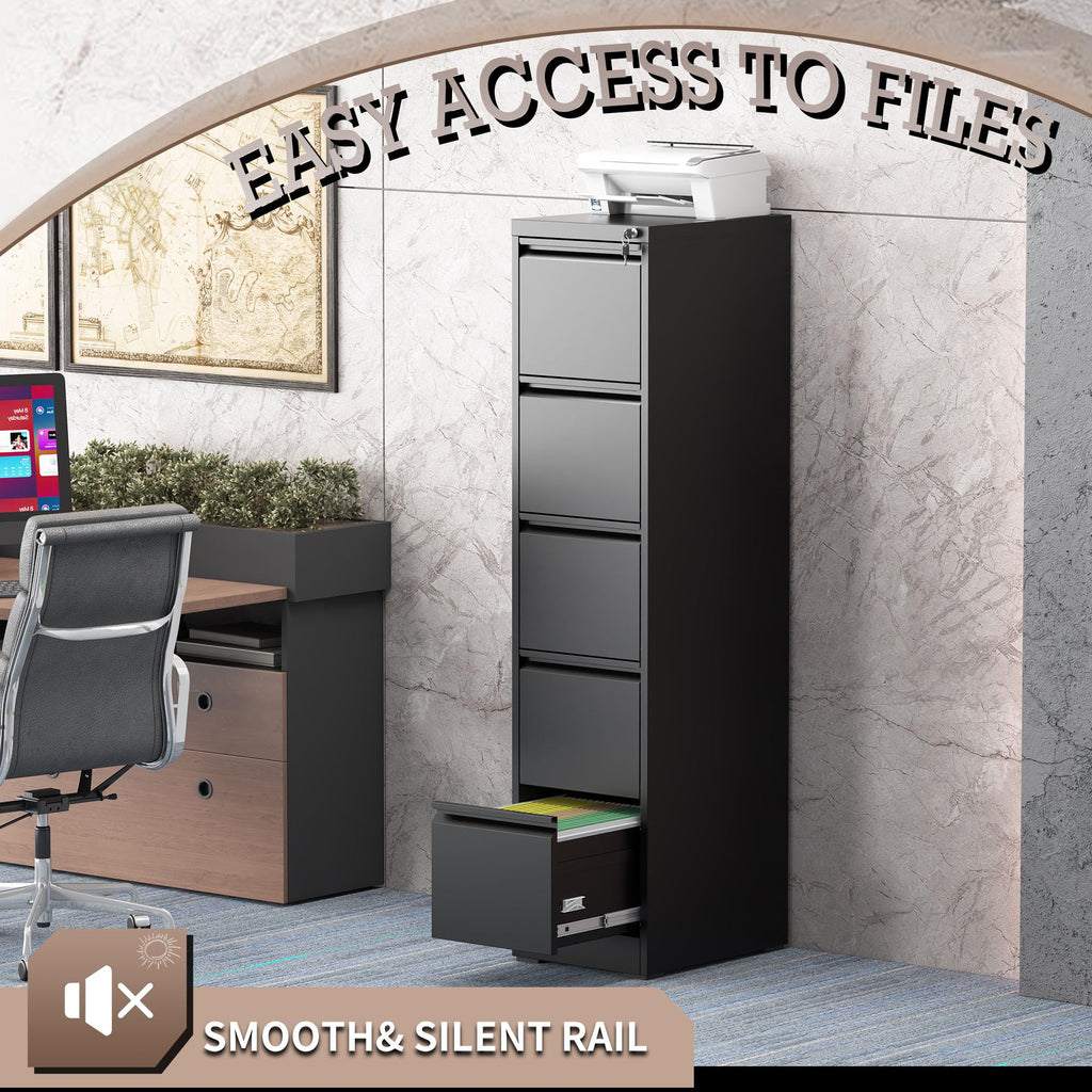 5 Drawer Black Filing Cabinet with Lock Q1218