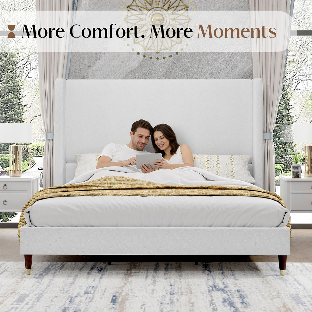 Queen Bed Frame Upholstered Bed White J175