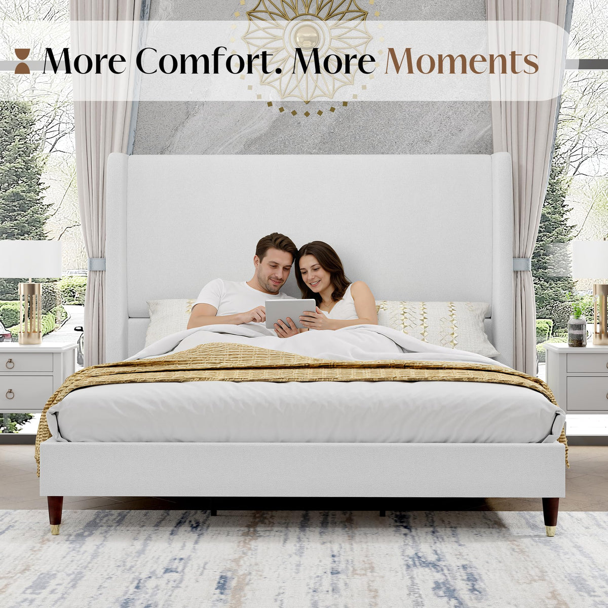 Queen Bed Frame Upholstered Bed White J175