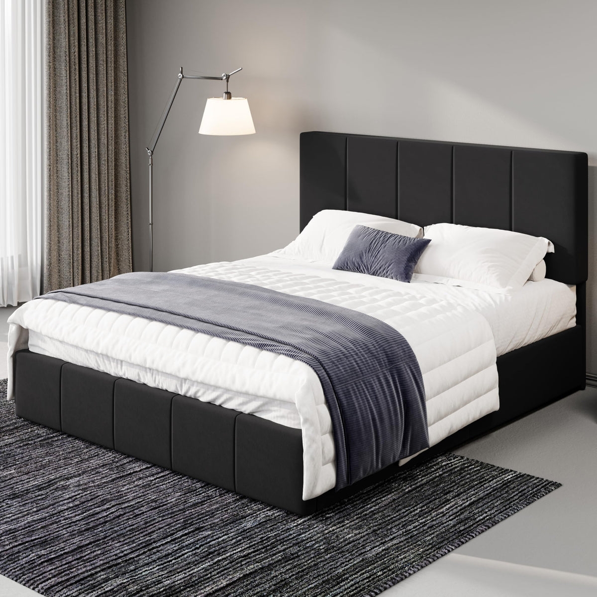 Queen Size Black Dutch Velvet Upholstered Platform Bed Frame B370393