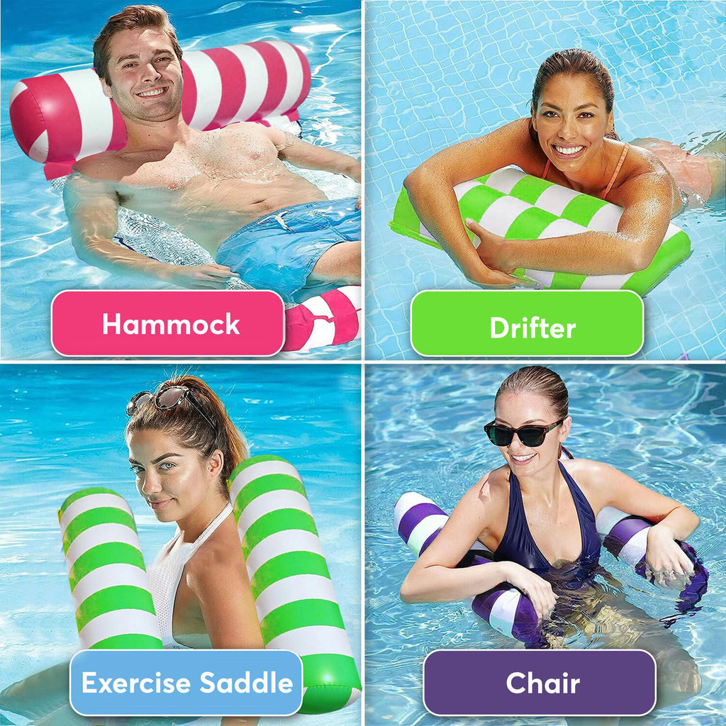 4 Pack Inflatable Pool Hammock Floats with Air Pump and Beach Ball C549917