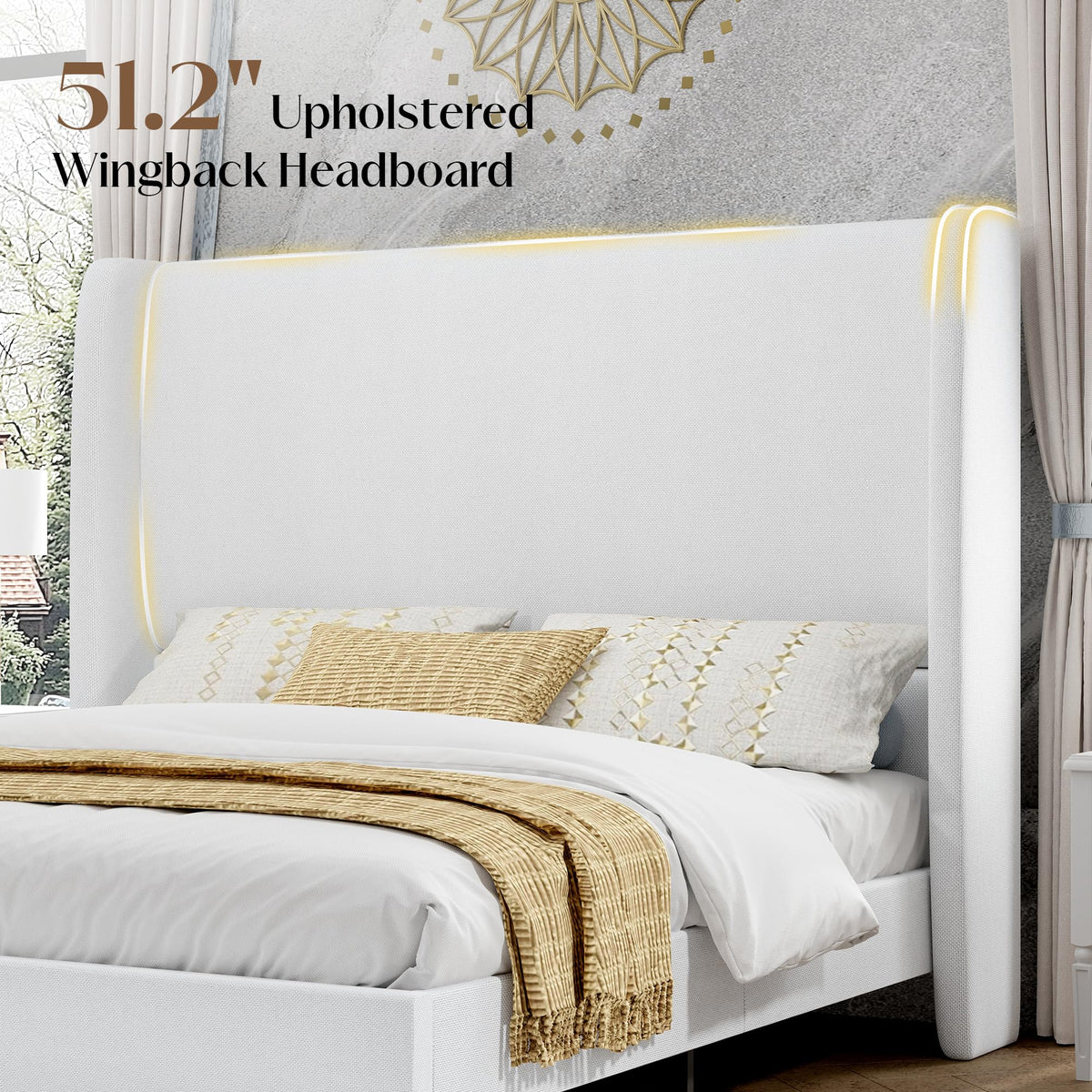 Queen Bed Frame Upholstered Bed White J175