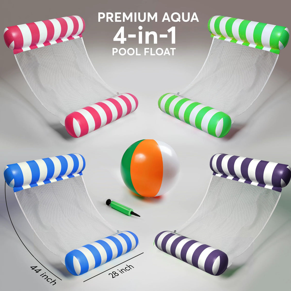 4 Pack Inflatable Pool Hammock Floats with Air Pump and Beach Ball C549917