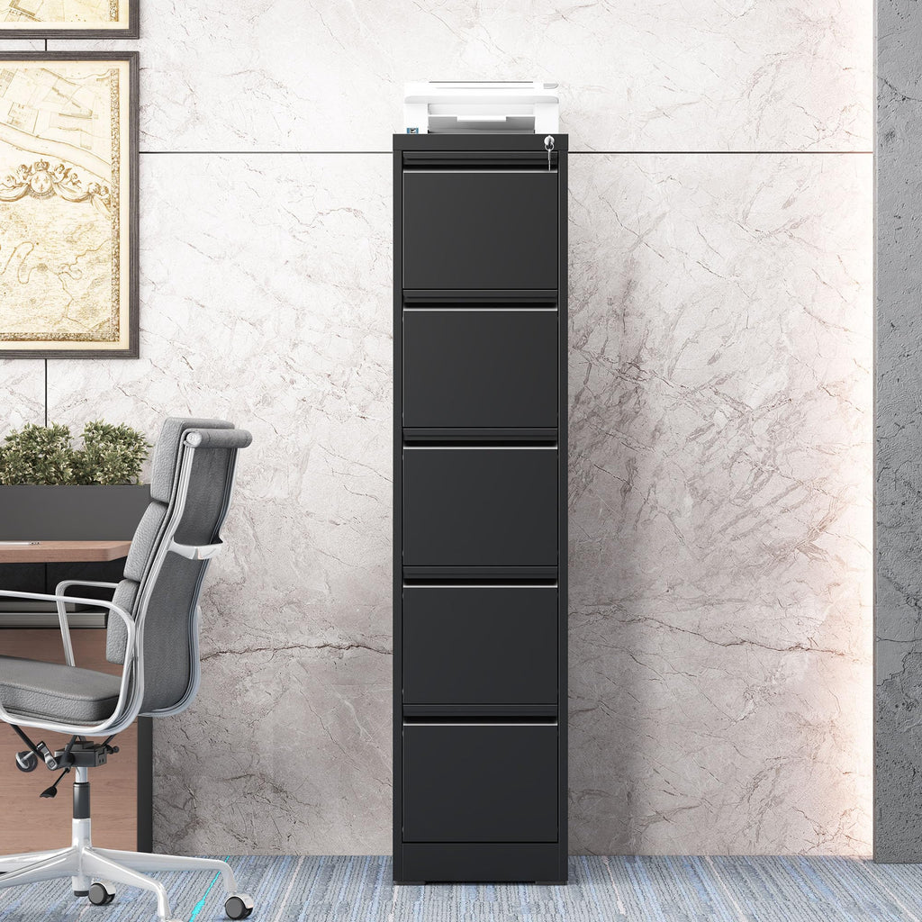 5 Drawer Black Filing Cabinet with Lock Q1218